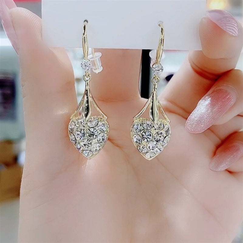 New Full Diamond Heart Earrings