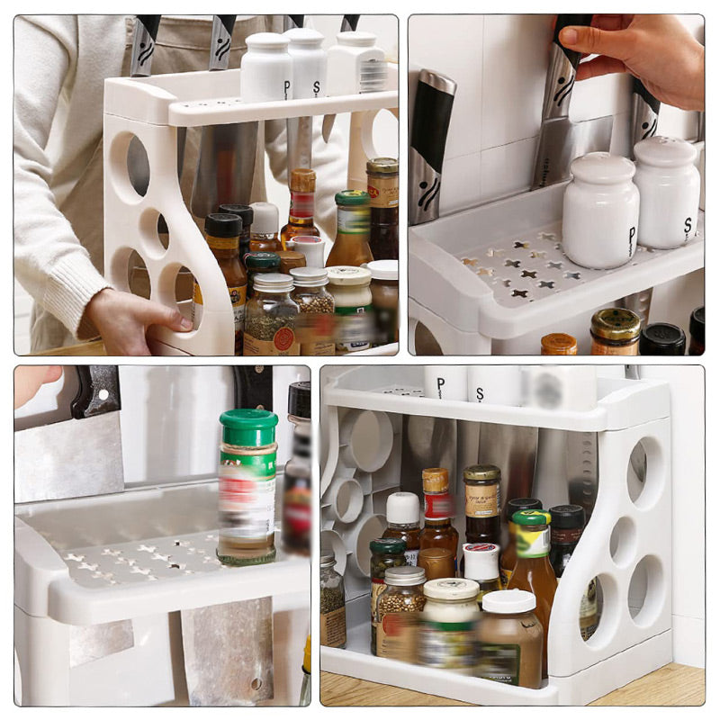 Multi-purpose Double-Layer Kitchen Shelves with Knife Hole