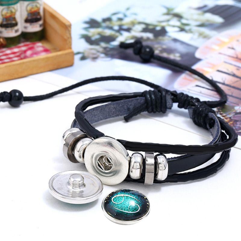 Luminous 12 Constellations Bead Leather Woven Bracelet - Great Gift