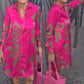 Fashion Printed Glossy Pink Dress for Plus Size Women