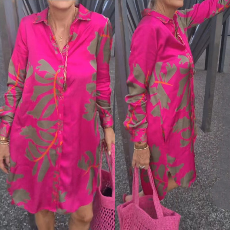 Fashion Printed Glossy Pink Dress for Plus Size Women