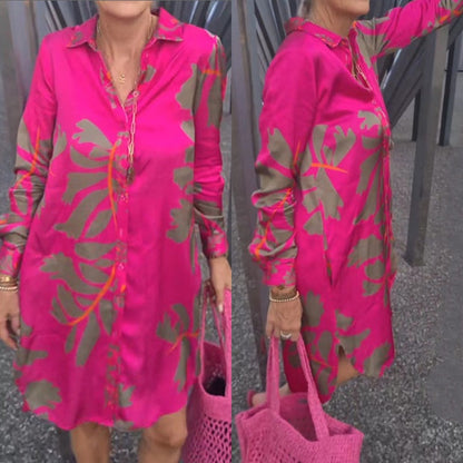 Fashion Printed Glossy Pink Dress for Plus Size Women