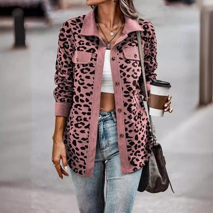 Women's Leopard Print Button Long-sleeve Jacket