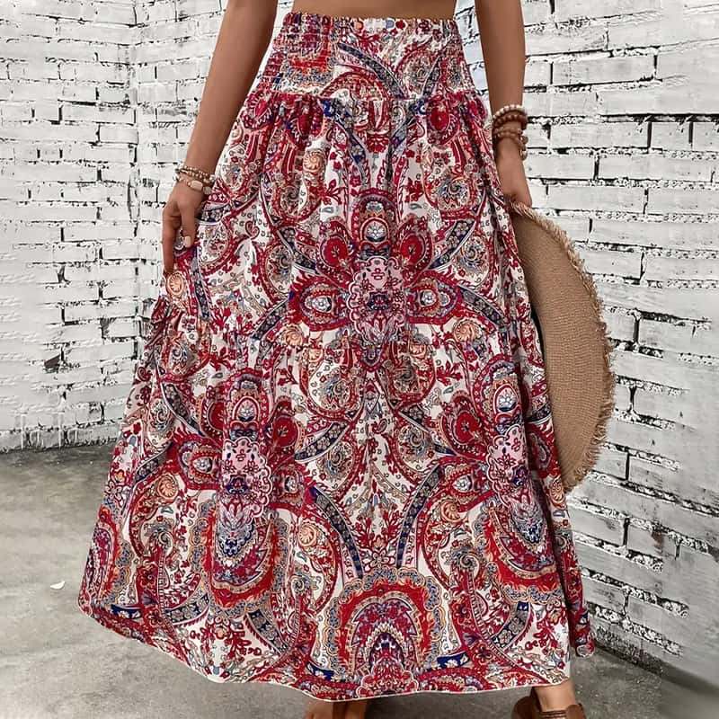 Women's Casual Printed Beach Long Skirt
