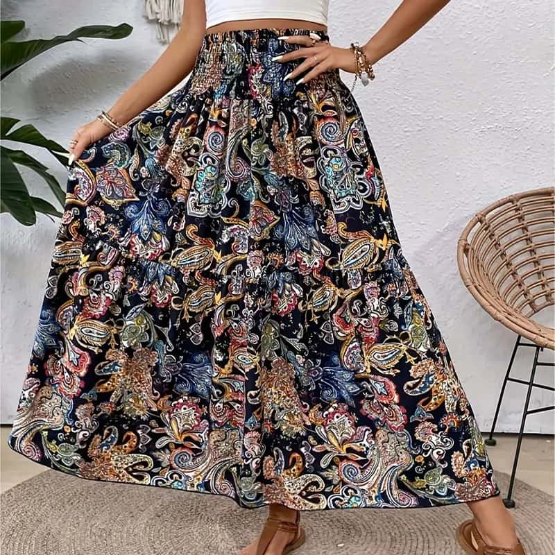 Women's Casual Printed Beach Long Skirt