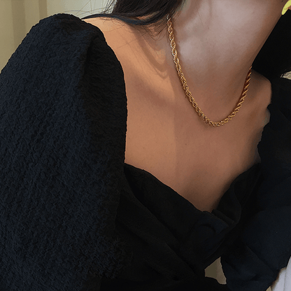 Layered Gold Twist Rope Necklace