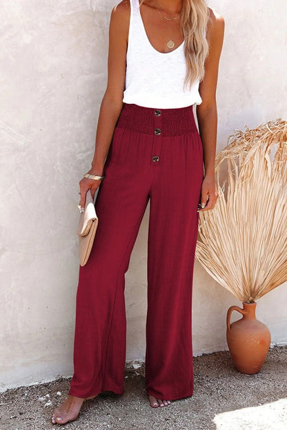 Linen Blend High Rise Smocked Pants