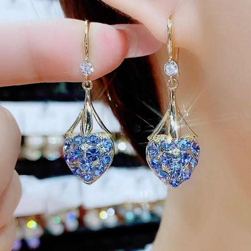 New Full Diamond Heart Earrings