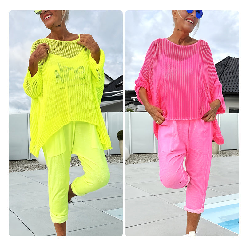 💜Women's Letter Print Jumpsuit + Hollow Smock Leisure Suit