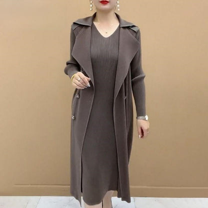 🎉Autumn Hot Sale🎉Fashionable Pleated Suit Collar Fake Two-piece Trench Coat