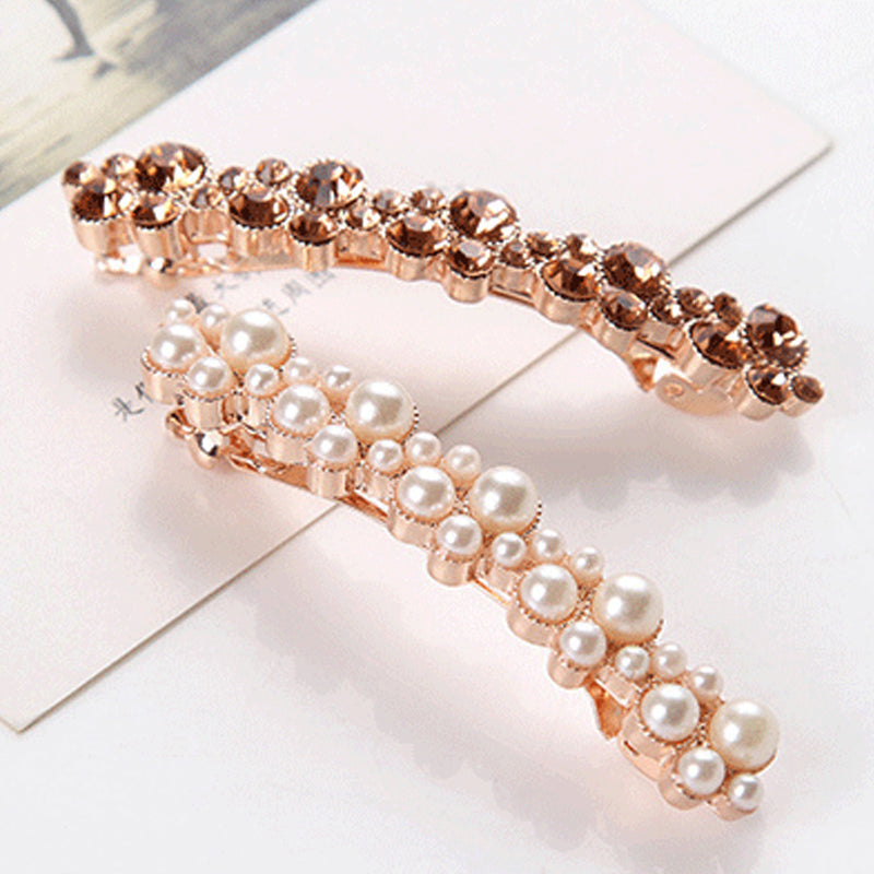 Women's Fashion Artificial Pearl & Clear Rhinestone Hair Clip