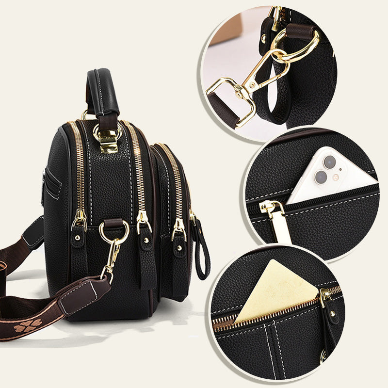 Classic Multifunctional Compartments Adjustable Wide Shoulder Strap PU Leather Crossbody Bag