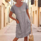 Women's Cotton and Linen Round Neck Dress