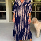 👗Casual Print V-Neck Waist Wrap Long Dress