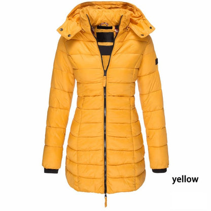 🔥 Winter Women's Mid-length Padded Jacket Warm Solid Color Hooded Jacket