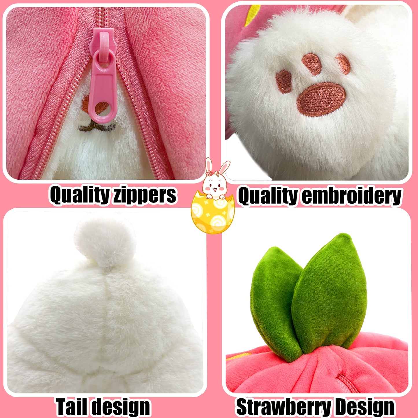 🍓Strawberry Bunny Transformed into Little Rabbit🎀 Fruit Doll Plush Toy🐰