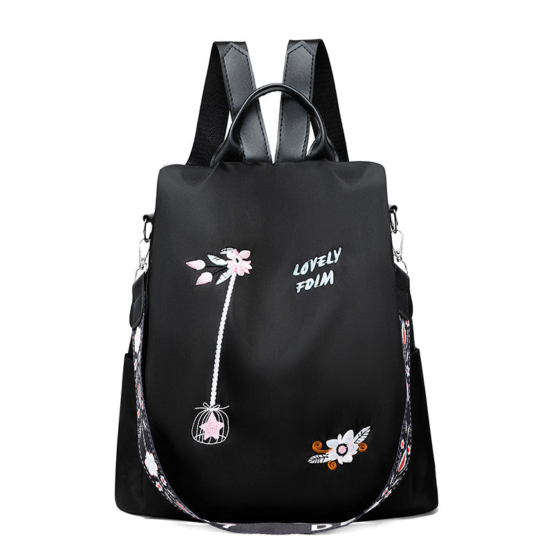 Floral Embroidered Waterproof Oxford Backpack