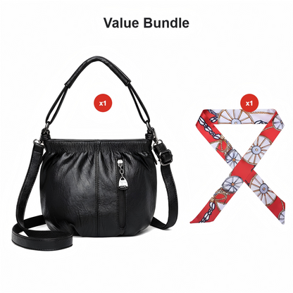 Casual Pleated Bucket Soft Leather Handbag Shoulder Bag