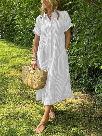 🔥Striped Lapel Button Down Shirt Dress | With Functional Pockets