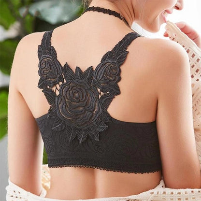 Rose Embroidery Front Closure Wirefree Bra