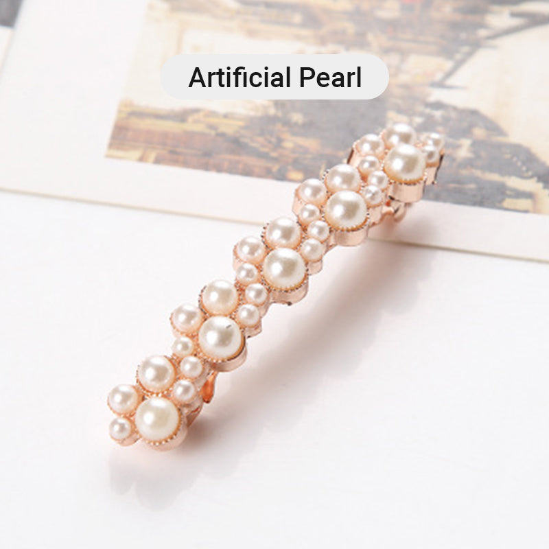 Women's Fashion Artificial Pearl & Clear Rhinestone Hair Clip