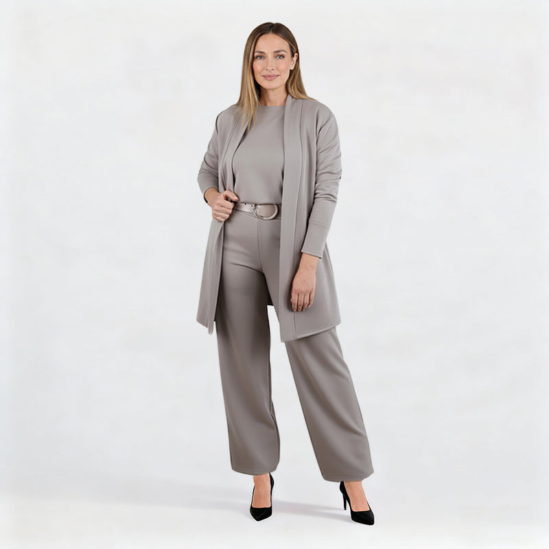 Elegant Longline Cardigan & Top & Pants 3-Pieces Set