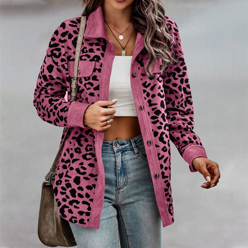 Women's Leopard Print Button Long-sleeve Jacket