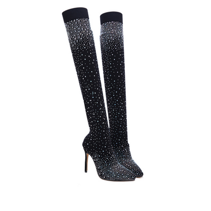 Women’s Sparkly Faux Diamonds Knee High Boots