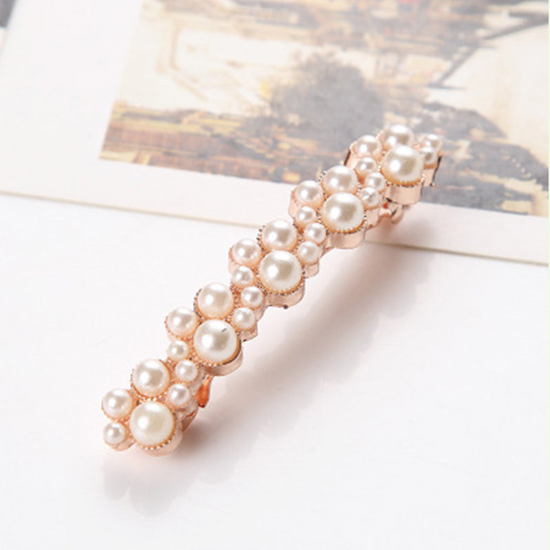 Women's Fashion Artificial Pearl & Clear Rhinestone Hair Clip