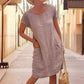 Women's Cotton and Linen Round Neck Dress