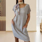 Women's Cotton and Linen Round Neck Dress