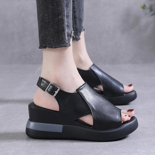 Wedge Shoes for Women Sandals Solid Color Open Toe High Heels