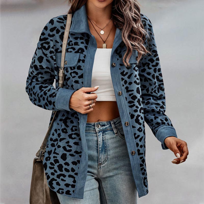 Women's Leopard Print Button Long-sleeve Jacket