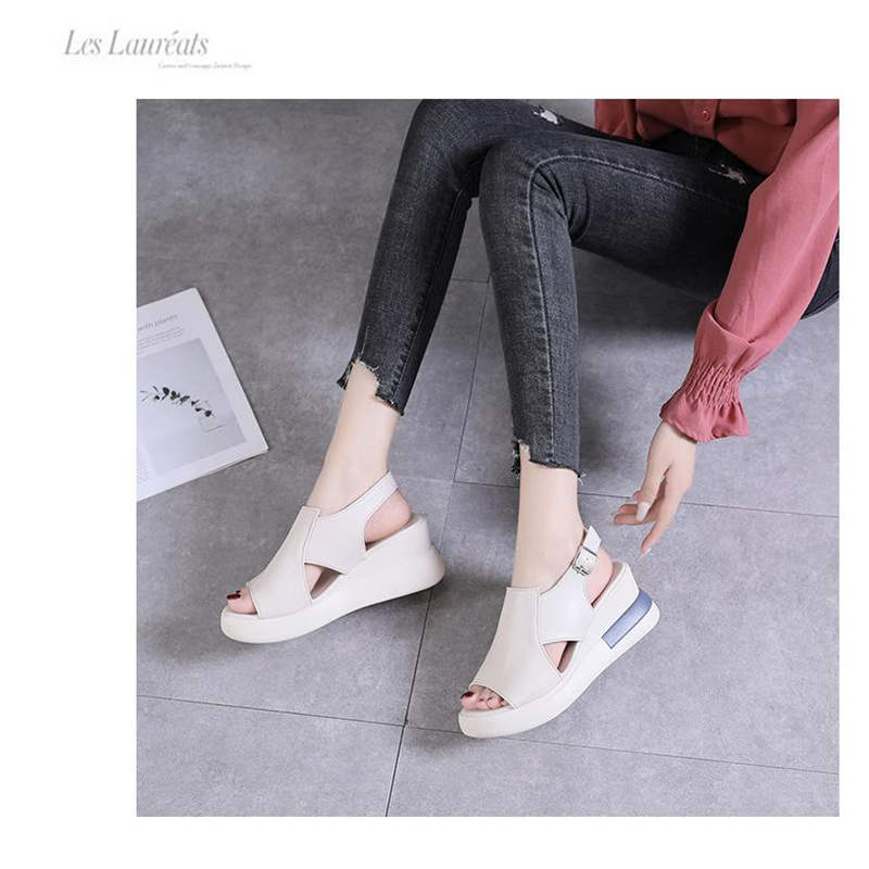 Wedge Shoes for Women Sandals Solid Color Open Toe High Heels