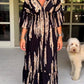 👗Casual Print V-Neck Waist Wrap Long Dress