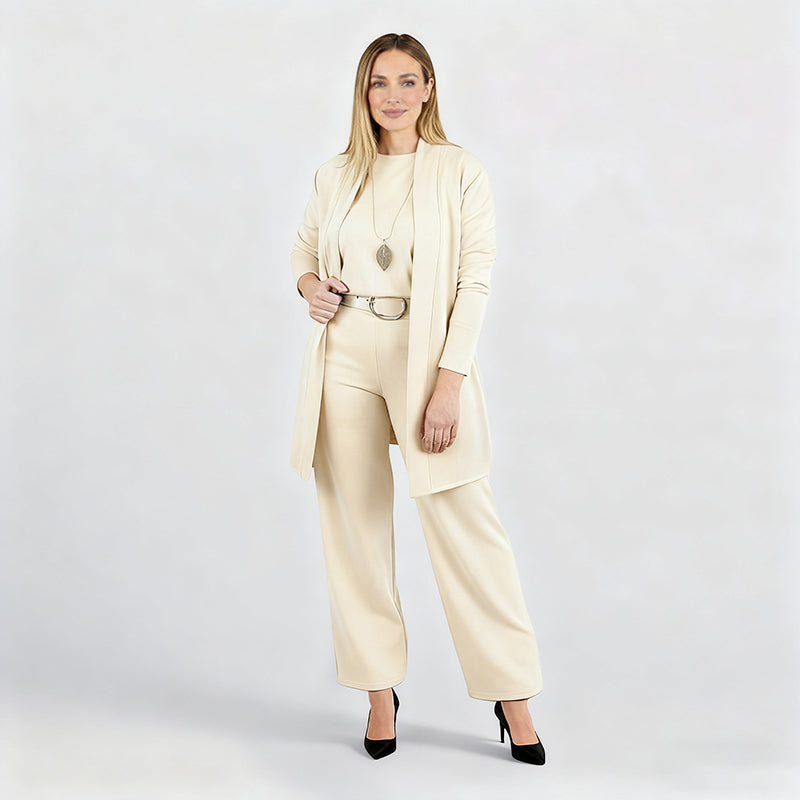 Elegant Longline Cardigan & Top & Pants 3-Pieces Set