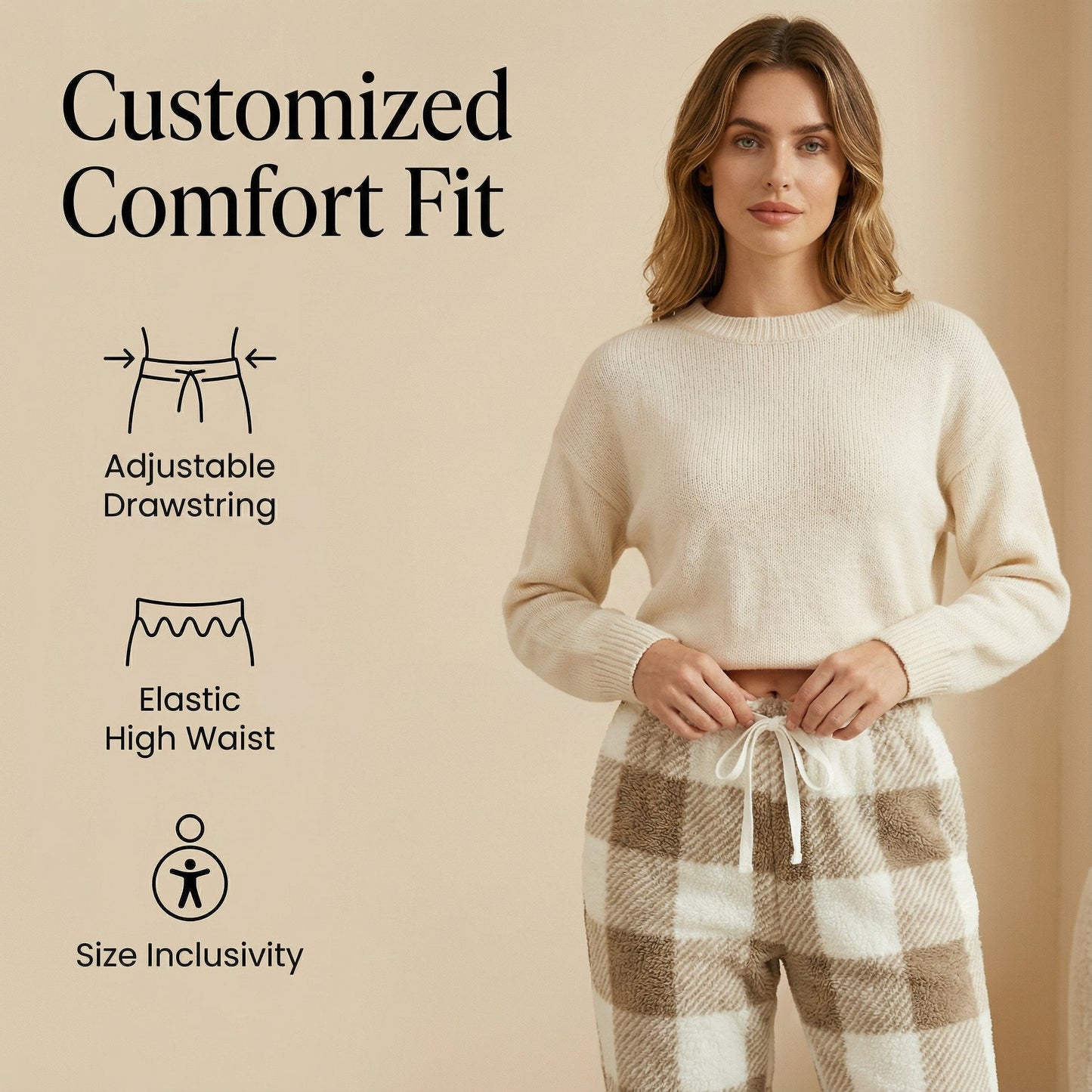 🔥Winter Vintage Plaid Elastic Straight Loose Thick Warm Casual Pants