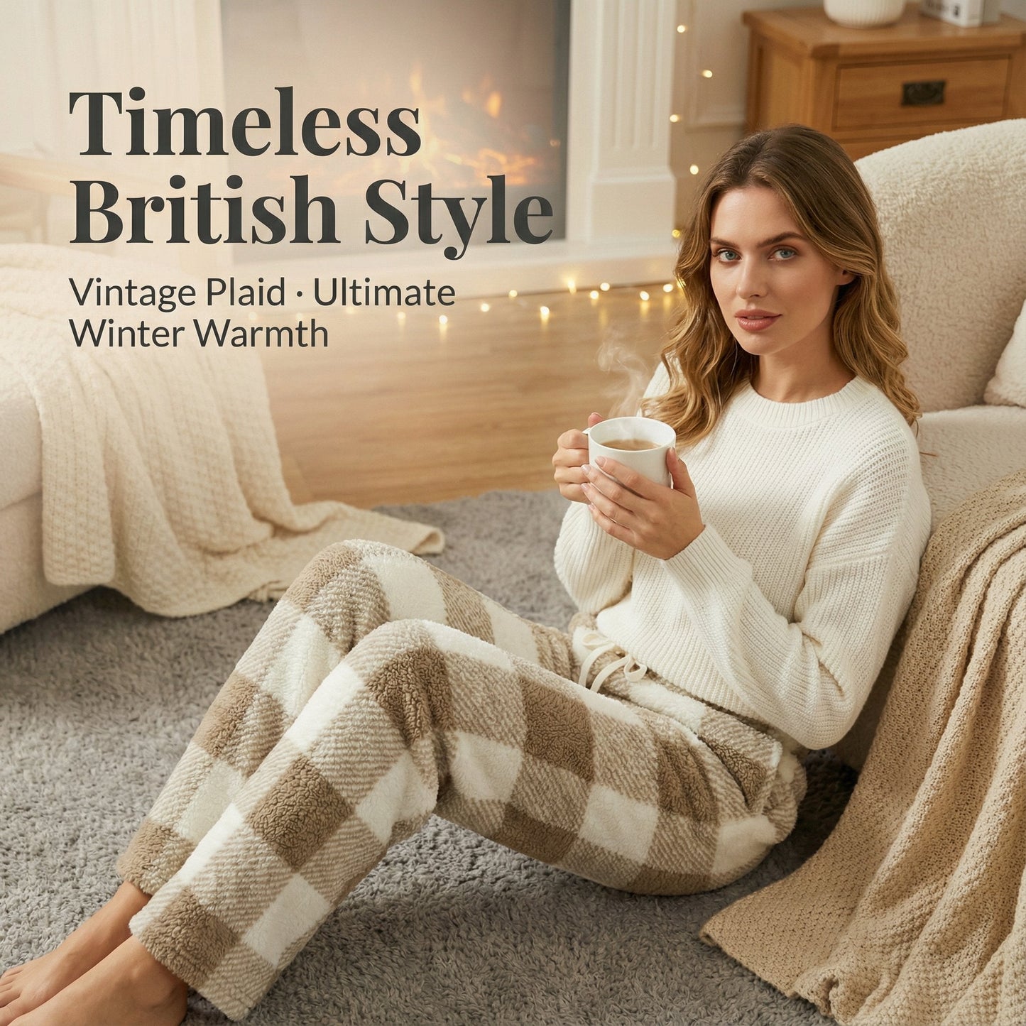 🔥Winter Vintage Plaid Elastic Straight Loose Thick Warm Casual Pants