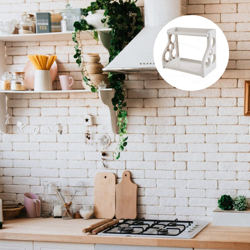 Multi-purpose Double-Layer Kitchen Shelves with Knife Hole