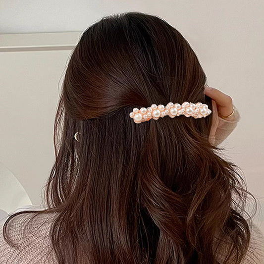 Women's Fashion Artificial Pearl & Clear Rhinestone Hair Clip