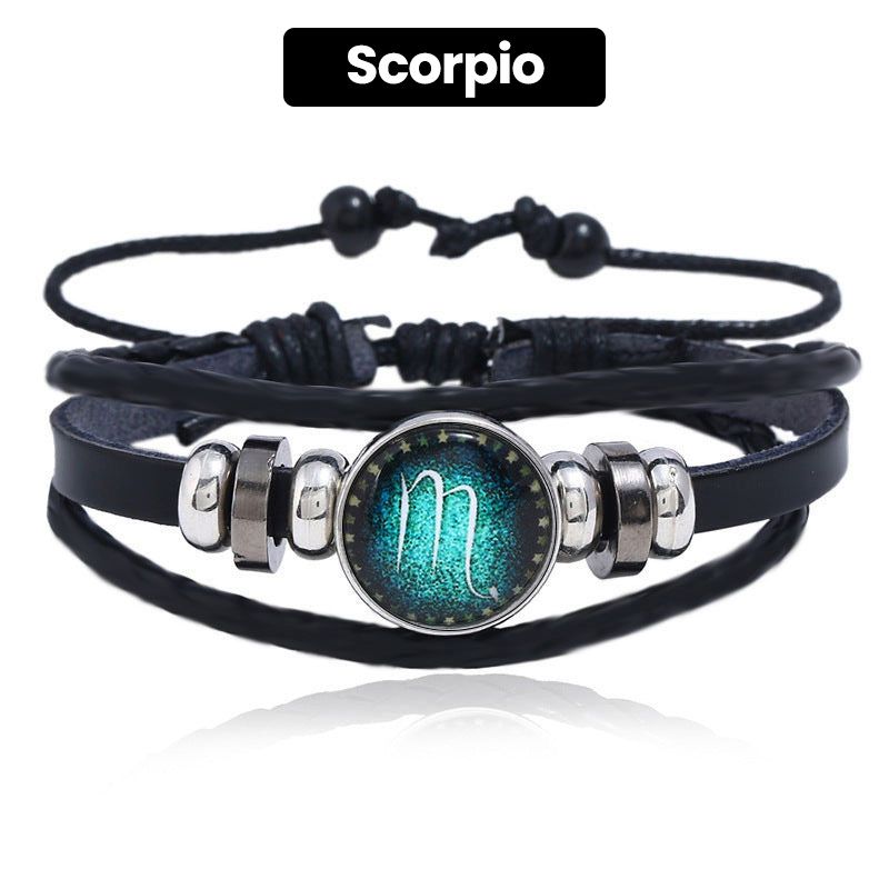 Luminous 12 Constellations Bead Leather Woven Bracelet - Great Gift