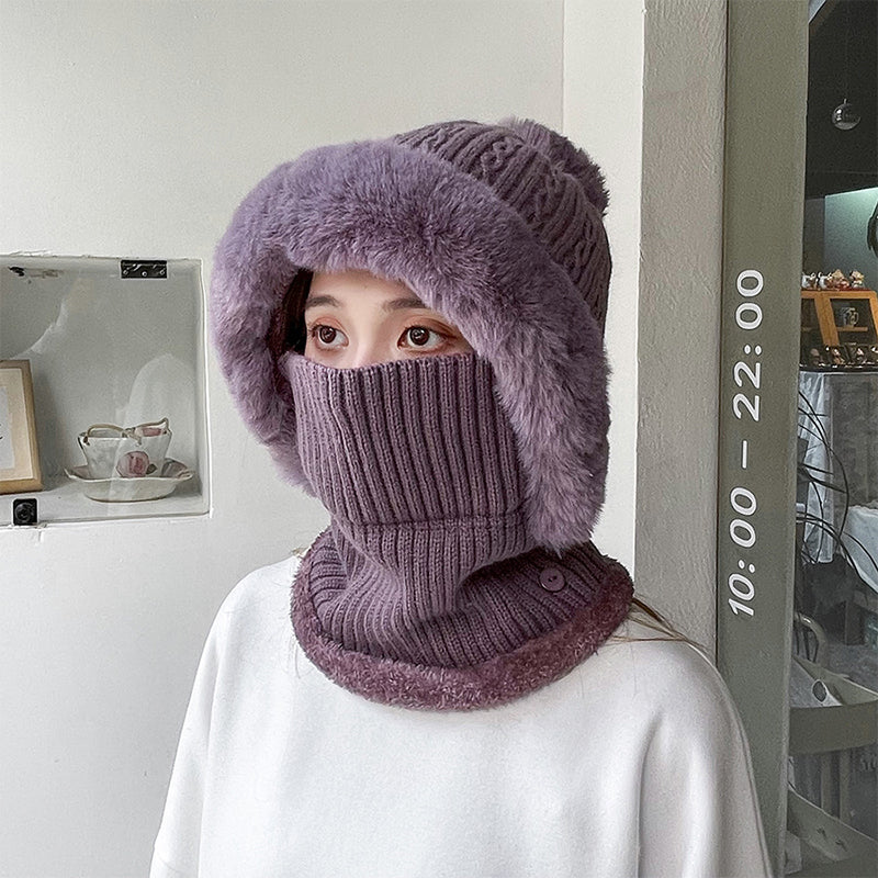 Knitted Warm Fuzzy Hat with Mask