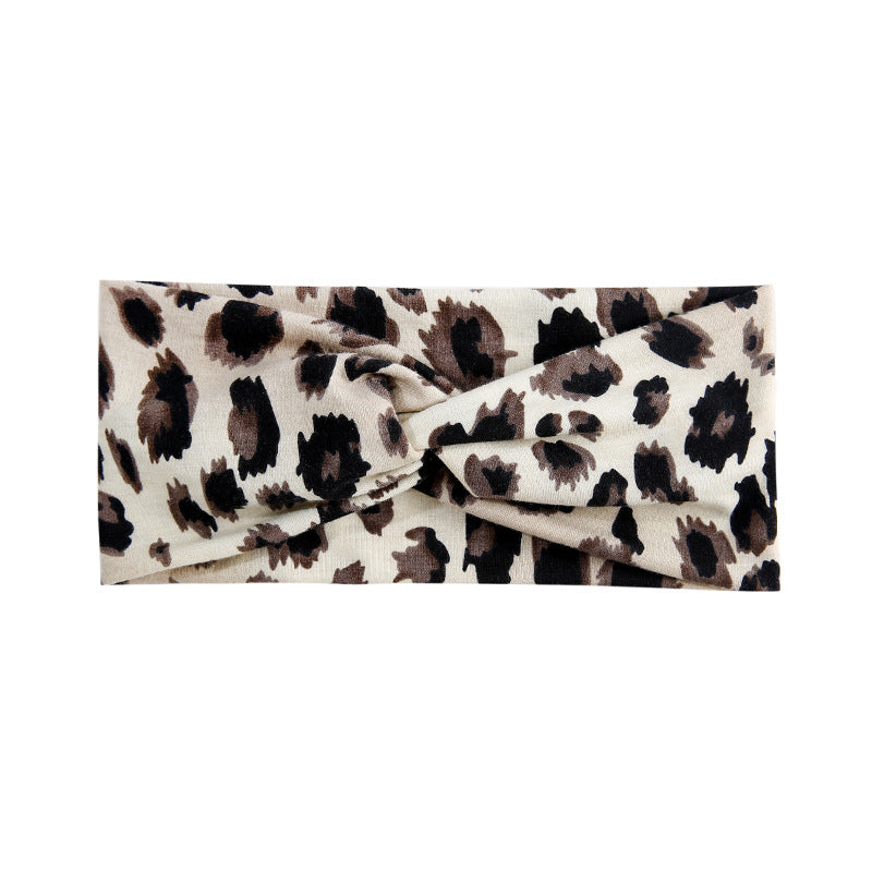 Leopard And Solid Color Yoga Wide Cross Twist Head Bands Elastic Hair Band For Women and Girls