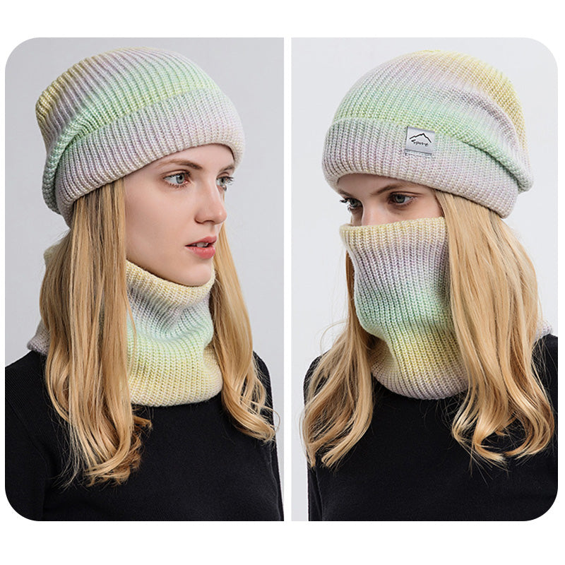 【Christmas Gift】 Gradient Color Warm Knitted Hat&Scarf 2-Piece Set