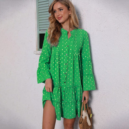 Women's Flared Sleeve Polka Dot Dress