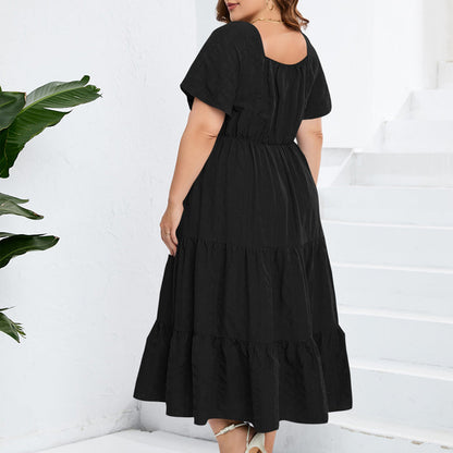Women's Drawstring Pocket Ruffle Tiered Dress