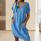 Women's Cotton and Linen Round Neck Dress