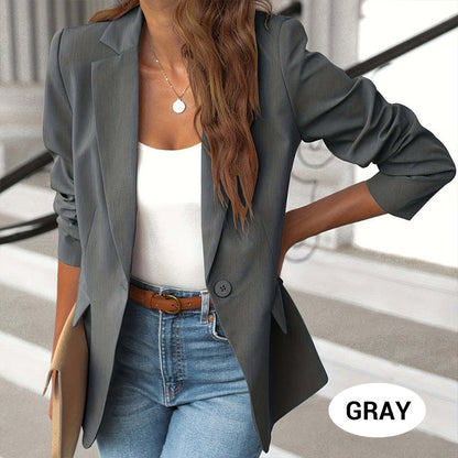 Elegant Soft Solid Color Lapel Buttons Jacket