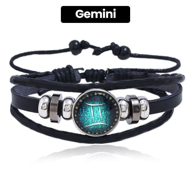 Luminous 12 Constellations Bead Leather Woven Bracelet - Great Gift