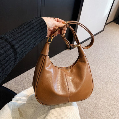 Women's Classic Solid Color Zipper Shoulder Bag